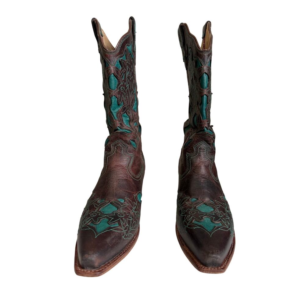 Twisted X Women’s Brown Turquoise Floral Embroidered Western Boots 10B WSO0010